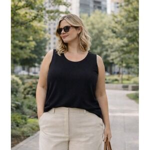 Eileen Fisher Womens Minimalist Lightweight Wool Tank Size 1X Black Effortless